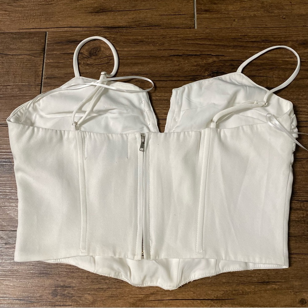 Women's White V-Notch Corset Cami - Picture 3 of 5